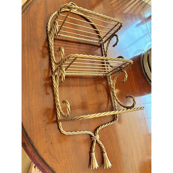 Homco Other - Vintage Hollywood Regency 3 Tier Gold Metal Twisted Rope Wall Shelf Homco Gold
